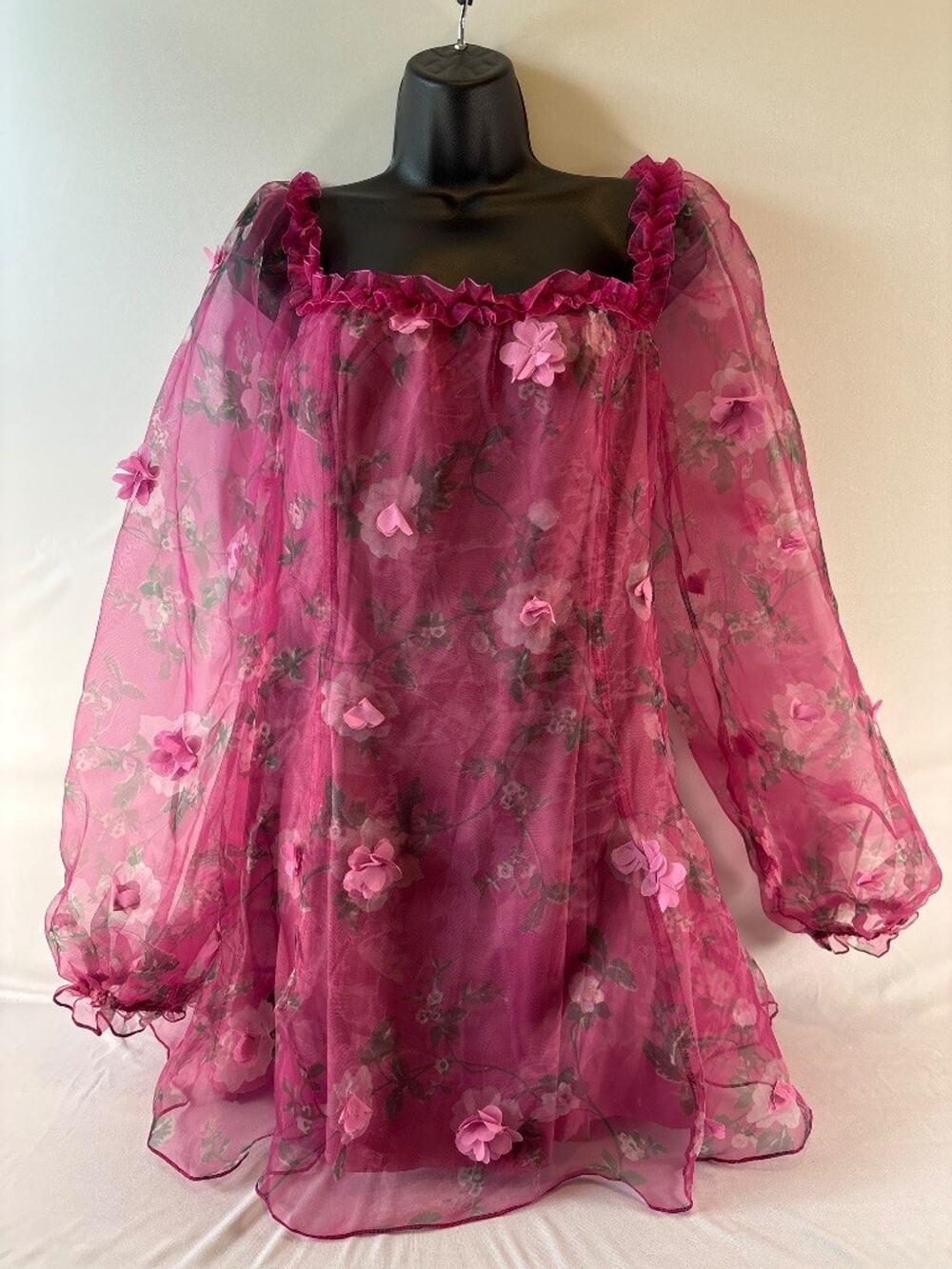 Sugar Thrillz Dollskill Floral Organza 3D Flower Mini Dress Size M Pink Fairy